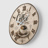 Coffee Time Elegant Farmhouse Kitchen Decor ラージ壁時計 (傾斜)