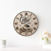 Coffee Time Elegant Farmhouse Kitchen Decor ラージ壁時計 (ホーム)