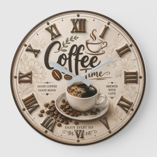 Coffee Time Elegant Farmhouse Kitchen Decor ラージ壁時計 (正面)