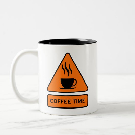 Coffee Time Hazard Sign ツートーンマグカップ (左)