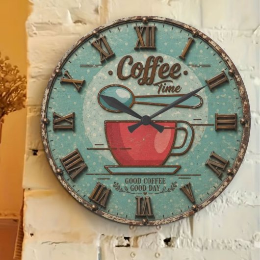 Coffee Time Vintage Farmhouse Coffee Bar ラージ壁時計