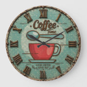 Coffee Time Vintage Farmhouse Coffee Bar ラージ壁時計 (正面)