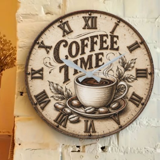 Coffee Time Vintage Rustic ラージ壁時計