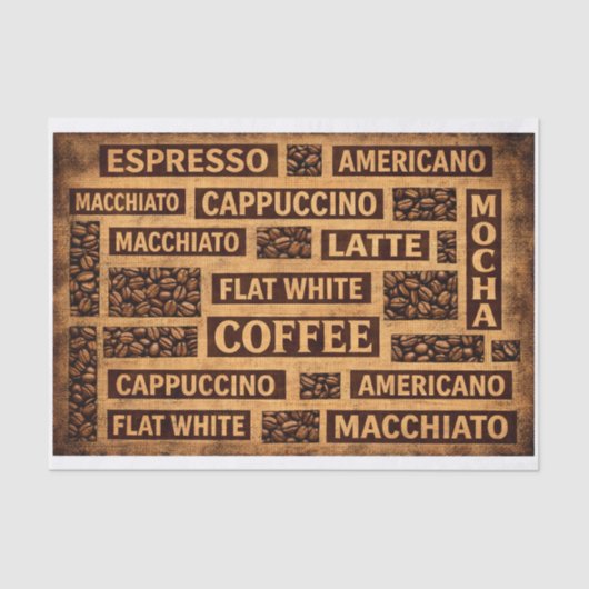 Coffee Typography Rustic Burlap Word FC5 Decoupage 薄葉紙 (正面)