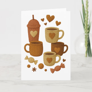 Coffee Valentine Day Love Knitted Hearts Hugs カード