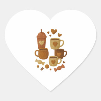 Coffee Valentine Day Love Knitted Hearts Hugs ハートシール