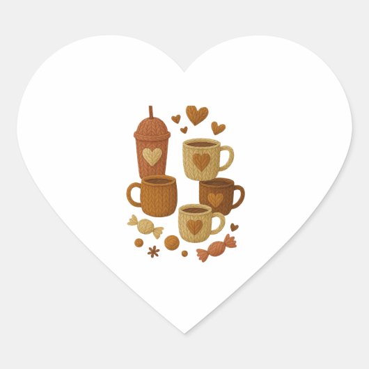 Coffee Valentine Day Love Knitted Hearts Hugs ハートシール (正面)