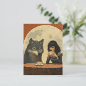 Coffee With the Wolf during a full moon moody ポストカード (スタンド正面)