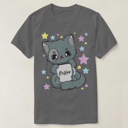 Coffee Yami Kawaii Chibi Anime Cat Moka Fairy Kei  Tシャツ (デザイン正面)