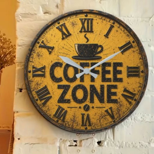 Coffee Zone Rustic Bar Farmhouse Kitchen Decor ラージ壁時計