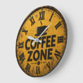 Coffee Zone Rustic Bar Farmhouse Kitchen Decor ラージ壁時計 (傾斜)