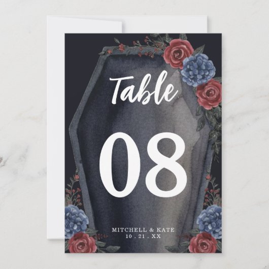 Coffin Floral Gothic Wedding Table Number (正面)
