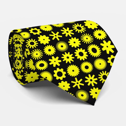 Cogs - Yellow on Black ネクタイ (ロール)
