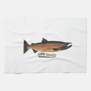 Coho -銀製サケ(段階を産んでいる) キッチンタオル