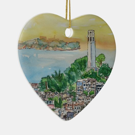 Coitタワー上のサンフランシスコの薄暗がりの日没 セラミックオーナメント (右)