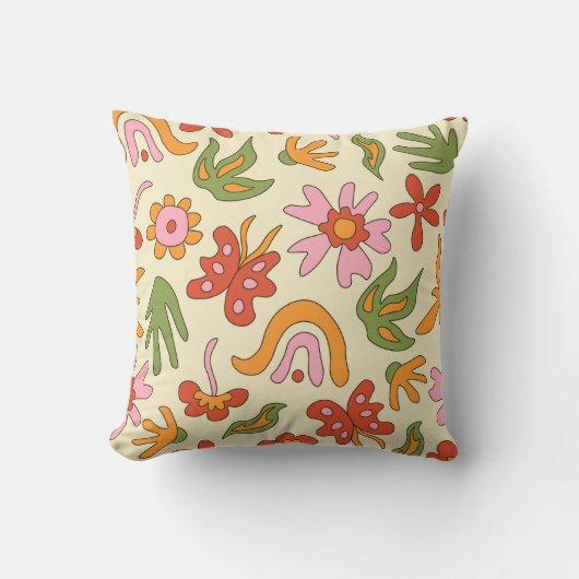 Cojín Boho Psicodélico con Mariposas, Flores y Arc クッション (正面)
