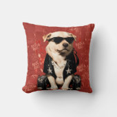 Cojín de Perro Rockero con Gafas de Sol Rojo クッション (正面)