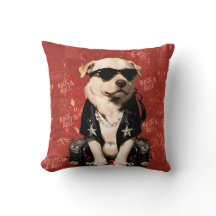 Cojín de Perro Rockero con Gafas de Sol Rojo