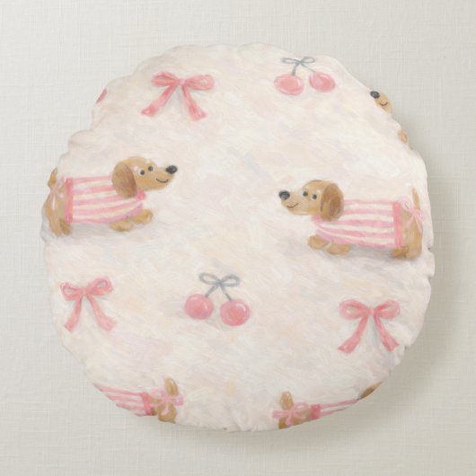 Cojín Decorativo con Patrón de Perritos Salchicha  ラウンドクッション (正面)