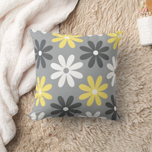 Cojín Grupo de Flores Gris y Amarillo クッション (ブランケット)
