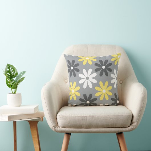 Cojín Grupo de Flores Gris y Amarillo クッション (椅子)