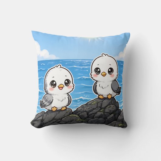 Cojín Kawaii Pichones en el Mar クッション (正面)