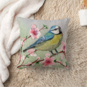 cojín pájaro y flores a la acuarela クッション (ブランケット)