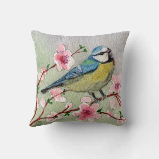 cojín pájaro y flores a la acuarela クッション (裏面)