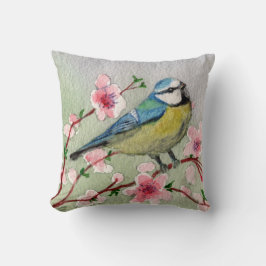 cojín pájaro y flores a la acuarela クッション