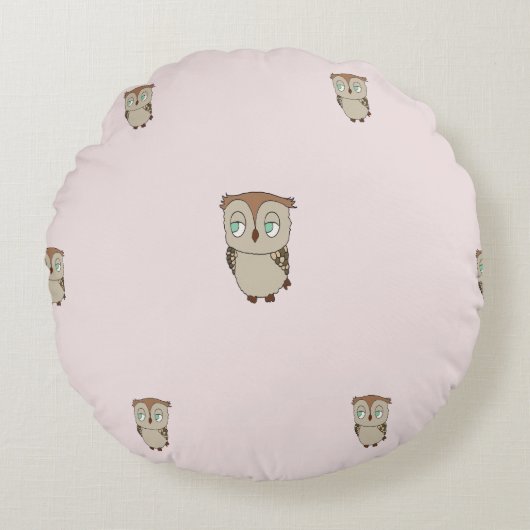 Cojín redondo infantil, con diseño de lechuza. ラウンドクッション (正面)