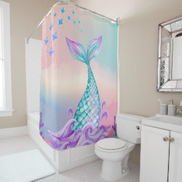 Cola de sirena mágica con fondo de ensueño シャワーカーテン