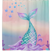 Cola de sirena mágica con fondo de ensueño シャワーカーテン (正面)