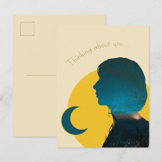 Colagem Artística Azul "Thinking About You" ポストカード (正面/裏面)