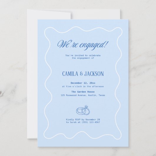 Cold Blue Wedding Engagement Party 招待状 (正面)