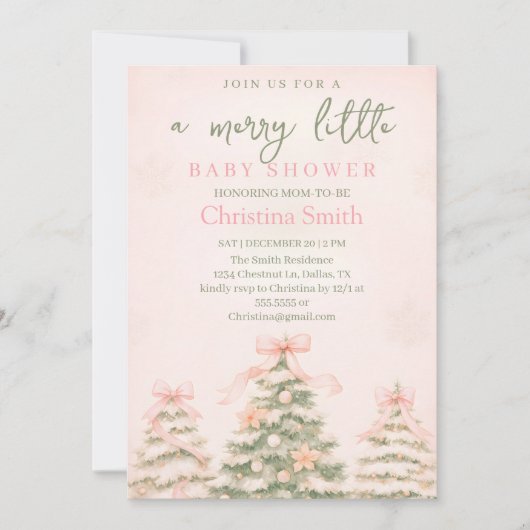 Cold Elegant A Pink Bow Coquette Baby Shower 招待状 (正面)