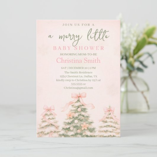 Cold Elegant A Pink Bow Coquette Baby Shower 招待状 (スタンド正面)