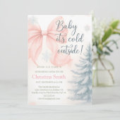 Cold Elegant A Pink Bow Coquette Baby Shower 招待状 (スタンド正面)