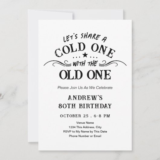 Cold One with the Old One Beer 80th Birthday 招待状 (正面)