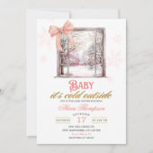 Cold Outside Blush Pink Window Girl Baby Shower 招待状 (正面)
