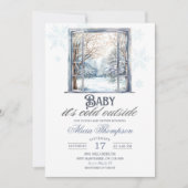 Cold Outside Dusty Blue Window Boy Baby Shower 招待状 (正面)