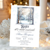 Cold Outside Dusty Blue Window Boy Baby Shower 招待状