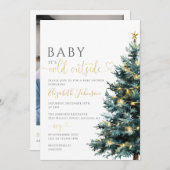 Cold Outside Photo QRコードクリスマスベビーシャワー 招待状 (正面/裏面)