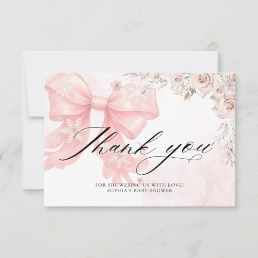 Cold Outside Pink Bow Baby Shower Thank You カード (正面)