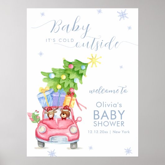 Cold Outside Reindeer Bear Baby Shower Welcome ポスター (正面)