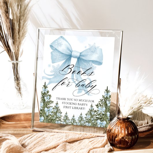 Cold Outside Winter Blue Bow Books for Baby ポスター