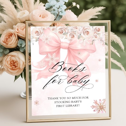 Cold Outside Winter Pink Bow Books for Baby ポスター