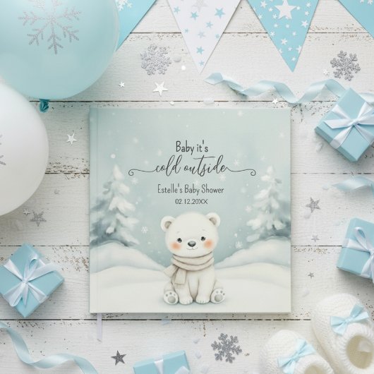 Cold Outside Winter Polar Bear Baby Shower  ゲストブック