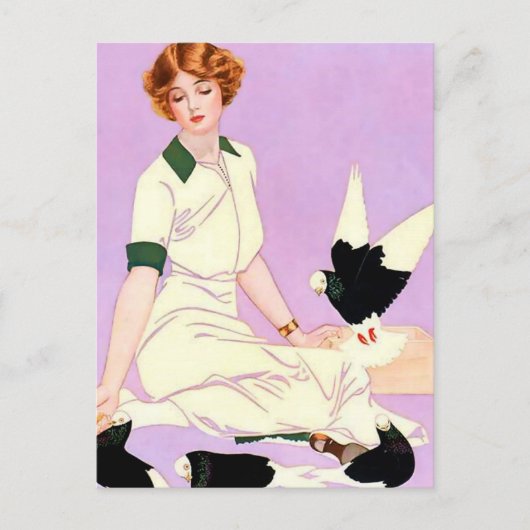 Coles Phillips「フェイドアウェイ ガール」 “鳩に餌をやる女性” ポストカード (正面)