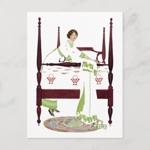 Coles Phillips Woman and Four poster and Quilts ポストカード