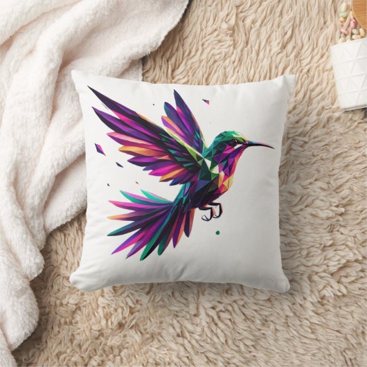 Colibrí Arcoíris Geométrico – Arte Moderno Vibrant クッション (ブランケット)